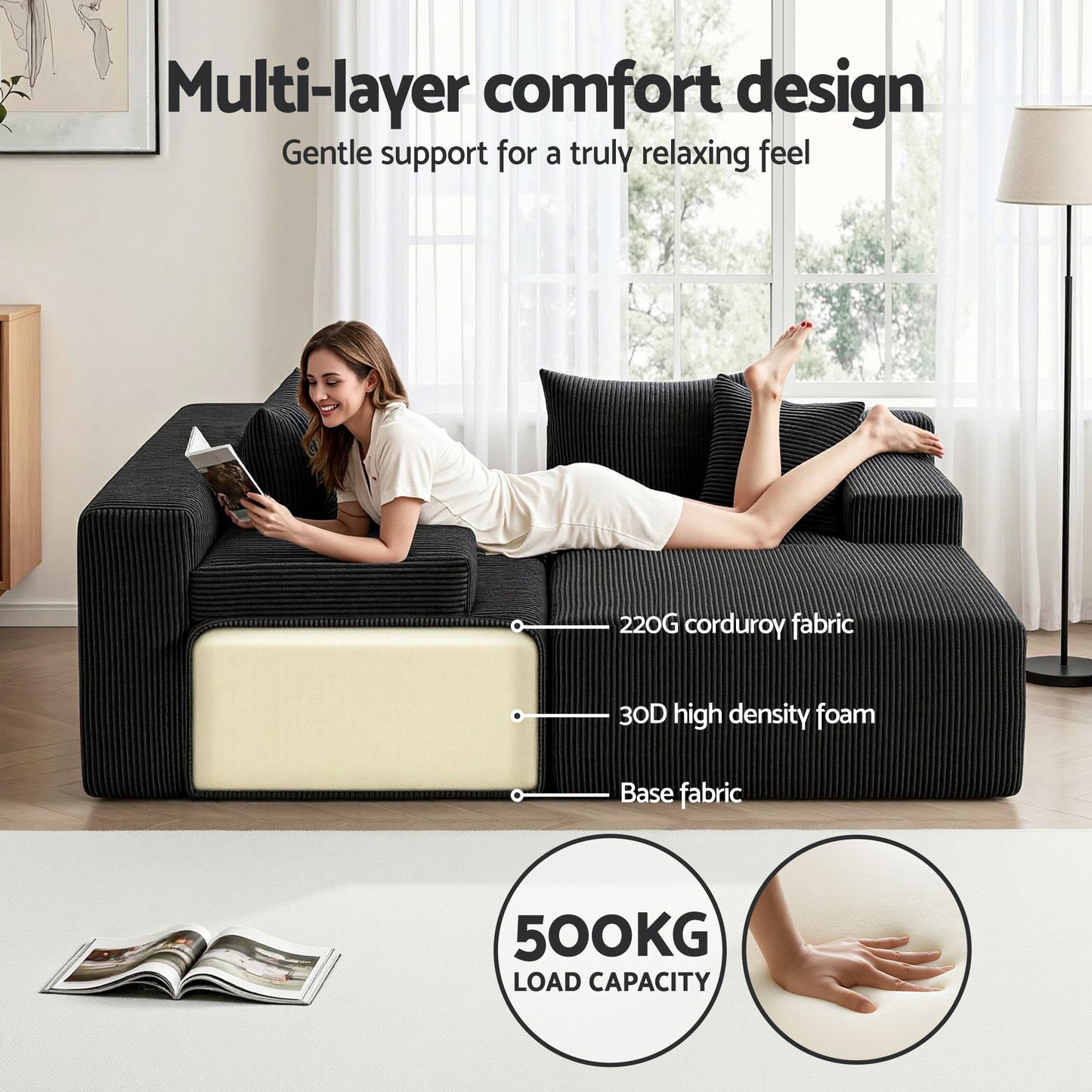 Artiss Modular Sectional Sofa Bed Convertible L-Shaped Couch with Deep Seat for Living Room