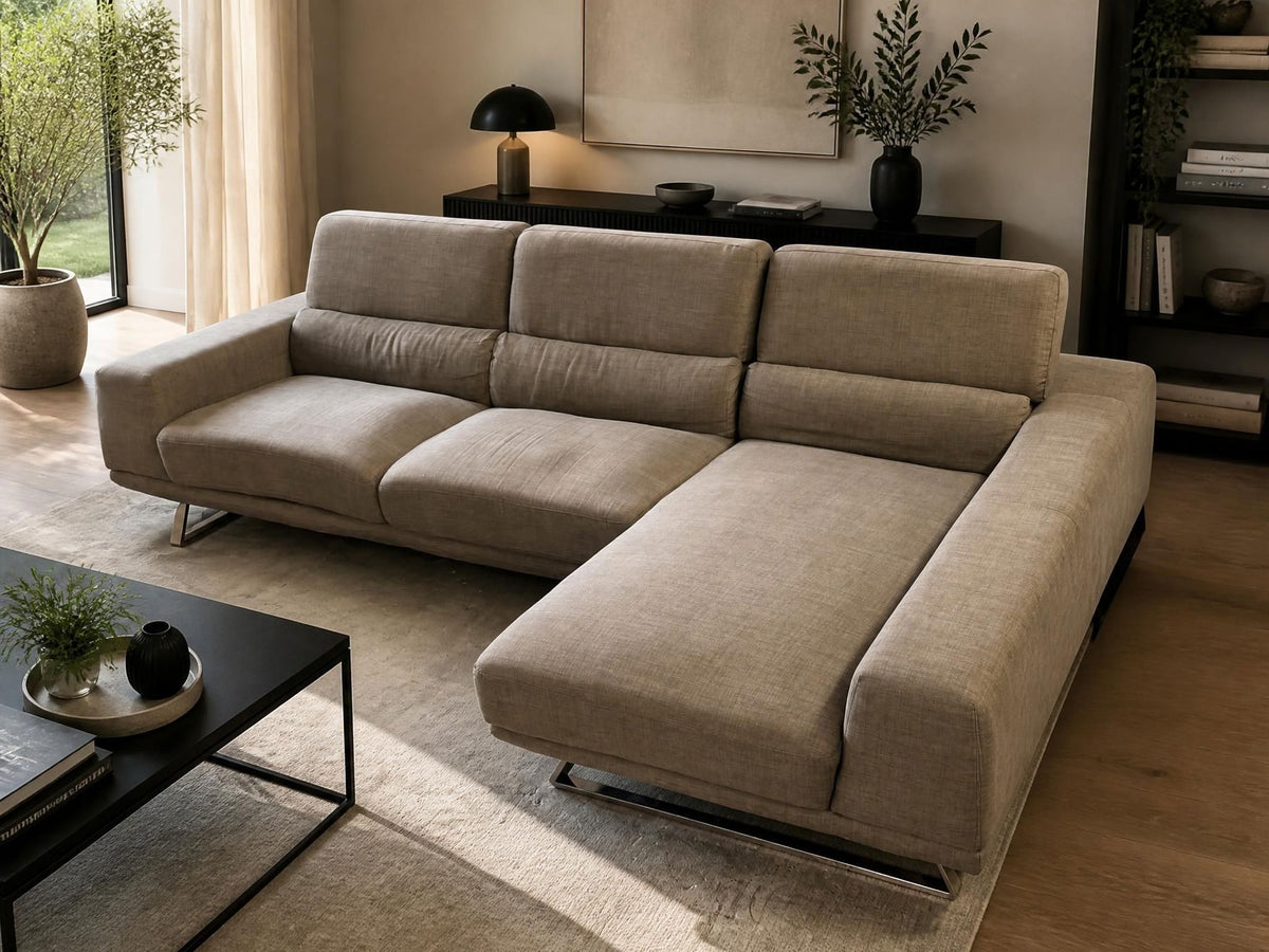 Beige L-Shape Sofa | Adjustable Backrests | Sydney Wide Delivery |Pre-Owned