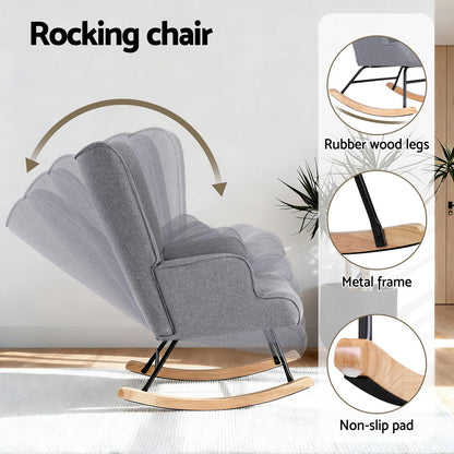Artiss Rocking Armchair Nursing Chair Linen Fabric Grey
