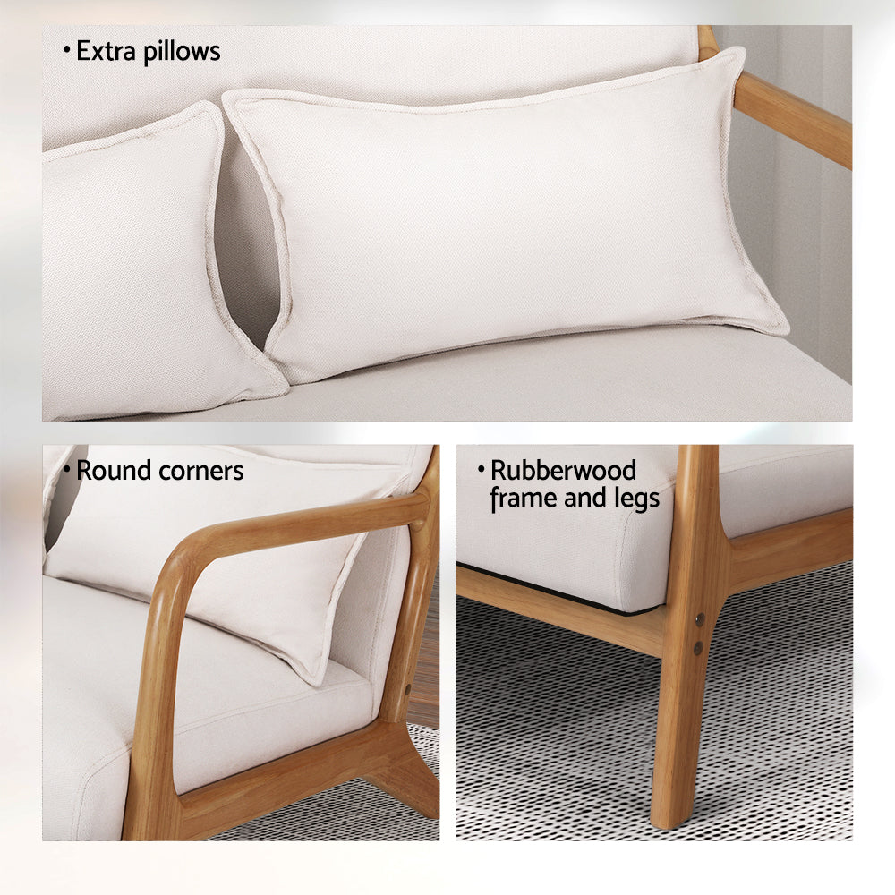 Beige Wood Armchair Lounge Chair Accent Armchairs Couch Sofa Loveseat