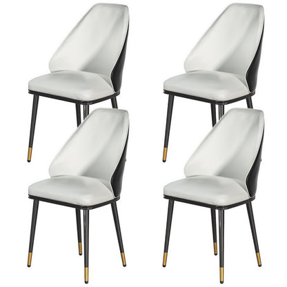 Dining Chairs Set of 4 Leather Seat Beige and Black