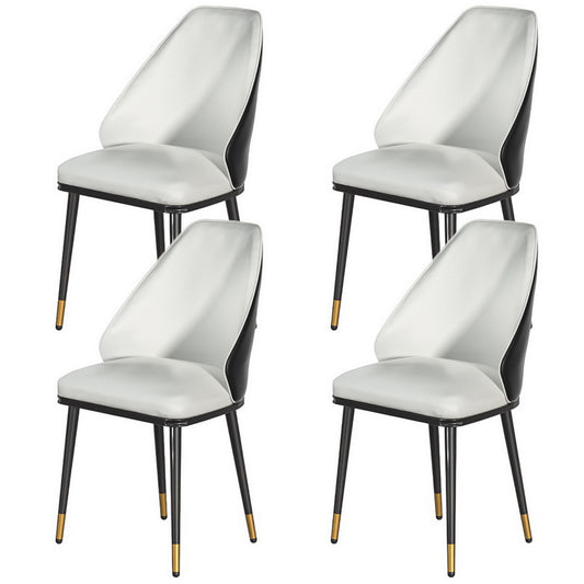 Dining Chairs Set of 4 Leather Seat Beige and Black