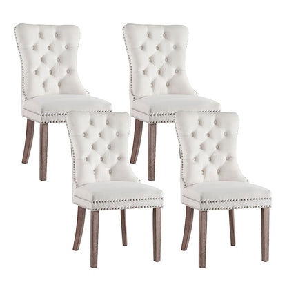 1 Set of 4 Dining Chairs Beige Velvet