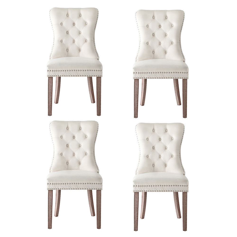 1 Set of 4 Dining Chairs Beige Velvet