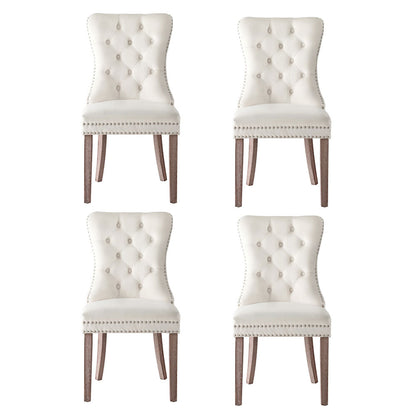 1 Set of 4 Dining Chairs Beige Velvet