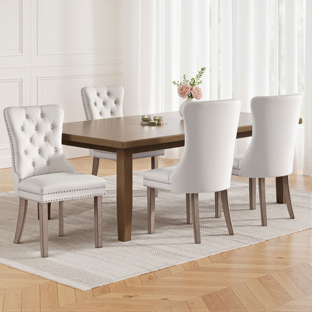1 Set of 4 Dining Chairs Beige Velvet