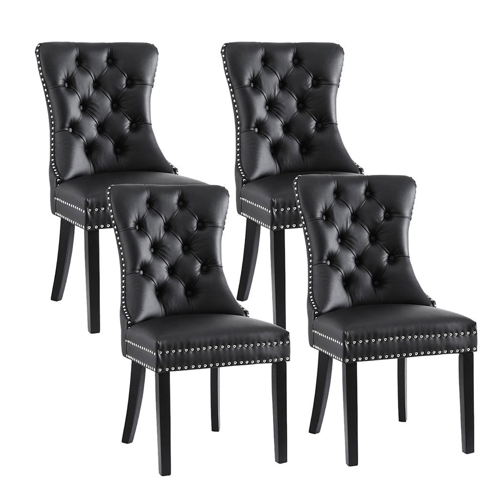 1 Set of 4 Dining Chairs Black Leather