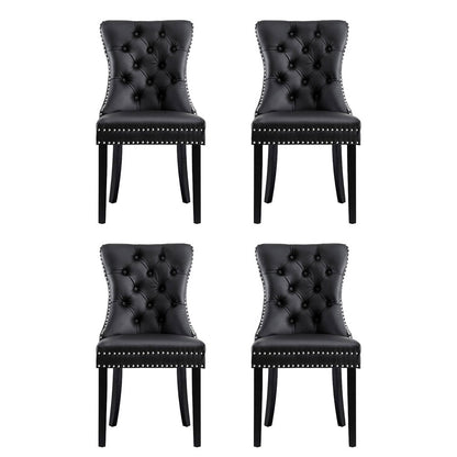 1 Set of 4 Dining Chairs Black Leather