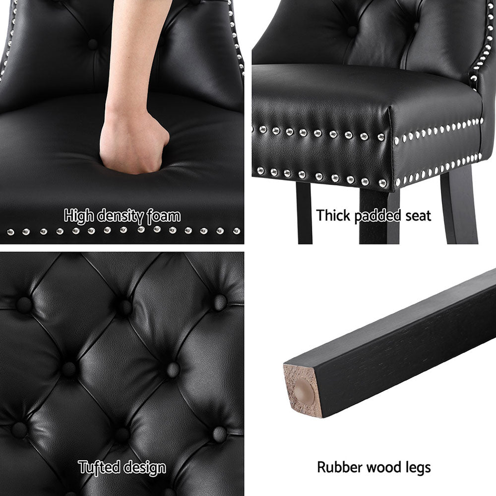 1 Set of 4 Dining Chairs Black Leather