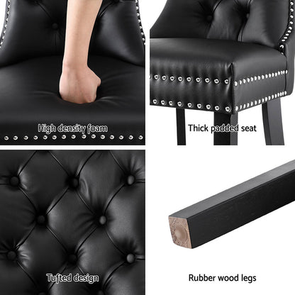 1 Set of 4 Dining Chairs Black Leather