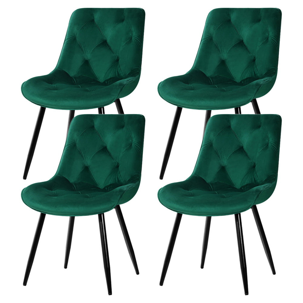 Dining Chairs Set of 4 Velvet Diamond Tufted Green