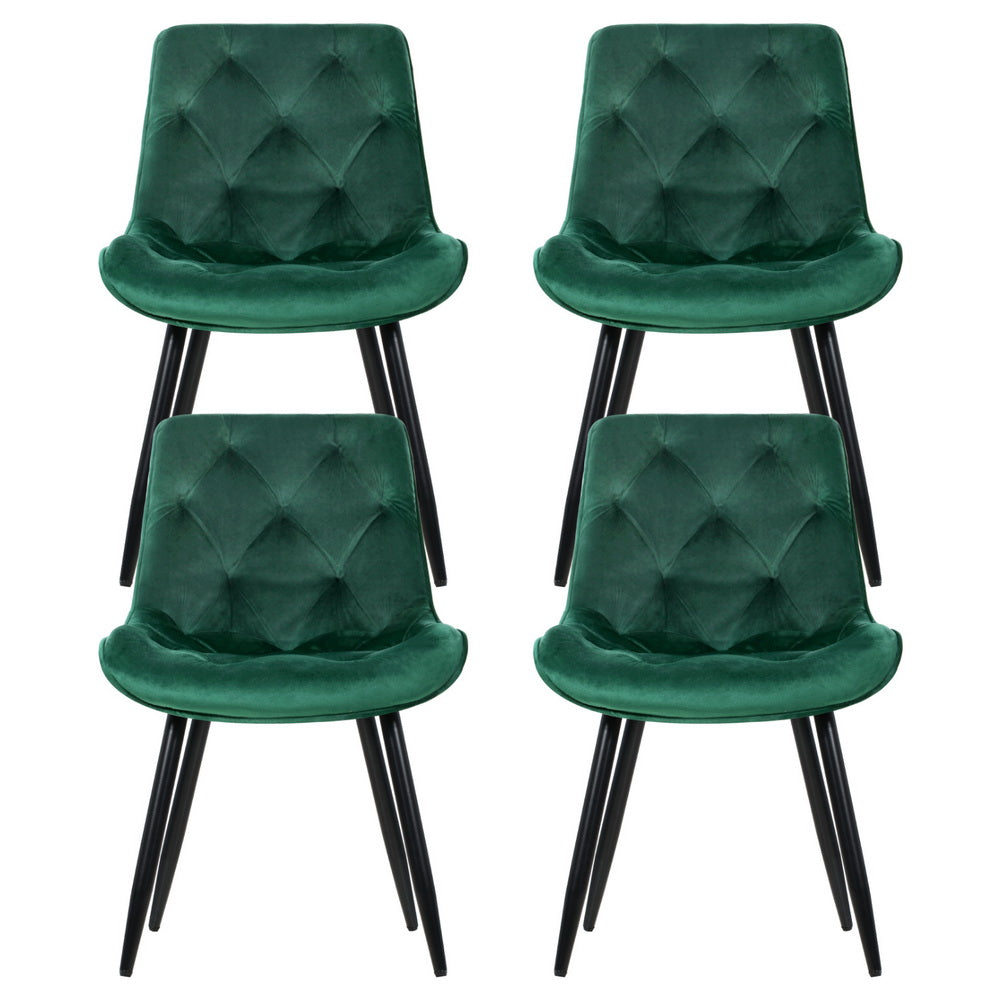 Dining Chairs Set of 4 Velvet Diamond Tufted Green