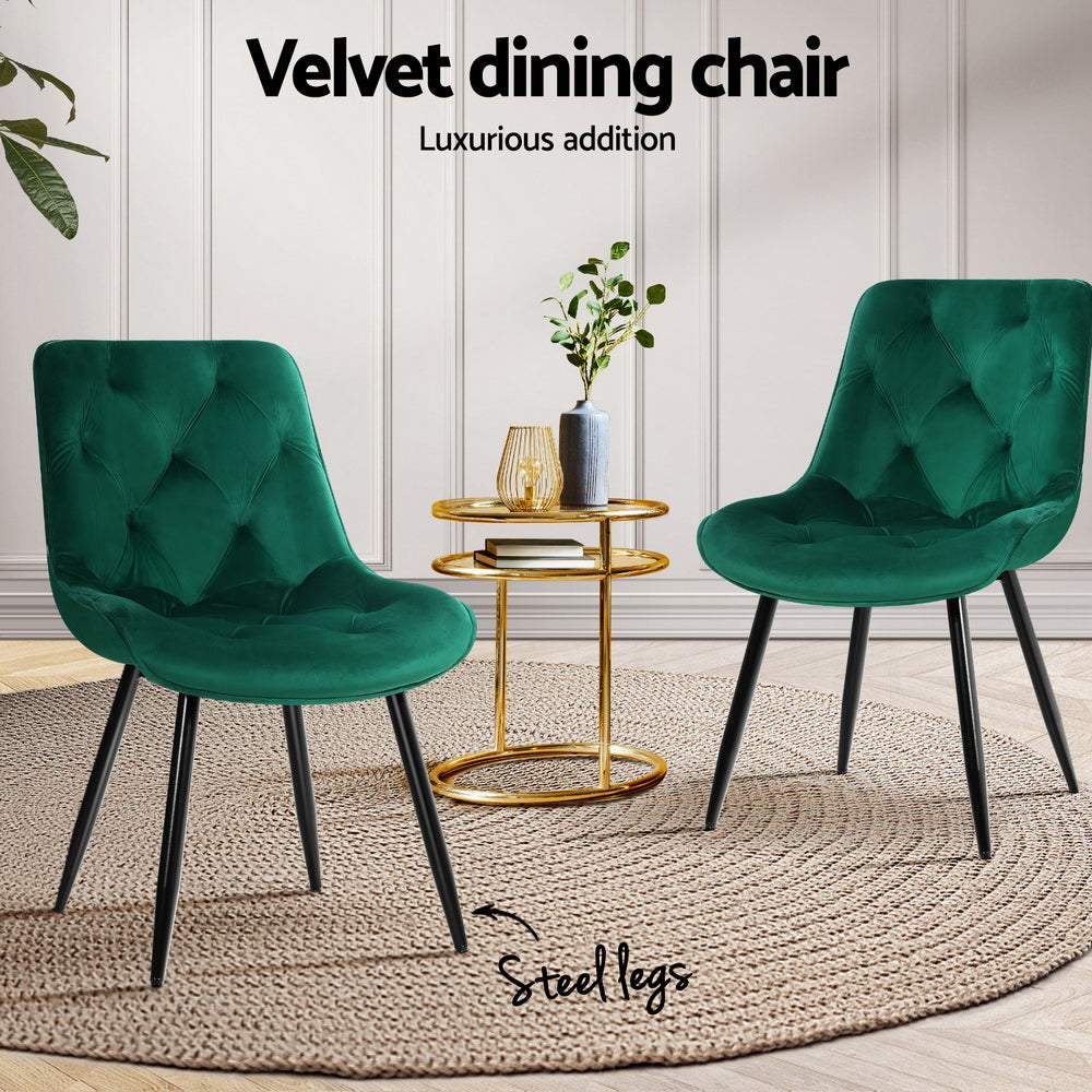 Dining Chairs Set of 4 Velvet Diamond Tufted Green