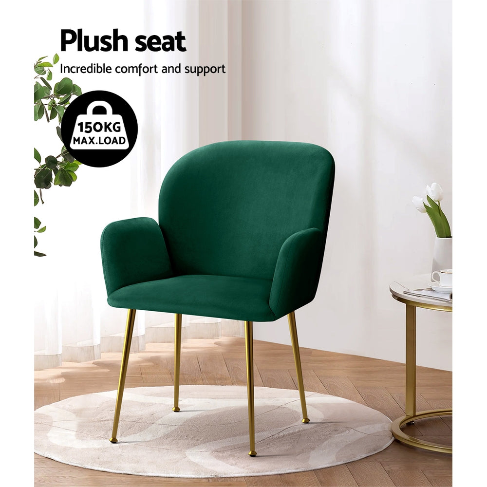 Dining Chairs Set of 2 Velvet Armchair Green