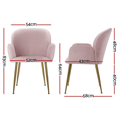 Dining Chairs Set of 2 Velvet Armchair Pink
