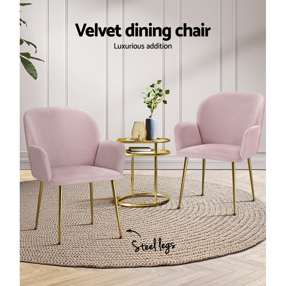 Dining Chairs Set of 2 Velvet Armchair Pink