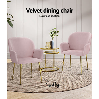 Dining Chairs Set of 2 Velvet Armchair Pink