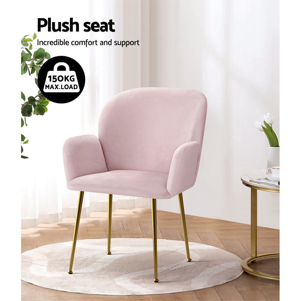 Dining Chairs Set of 2 Velvet Armchair Pink
