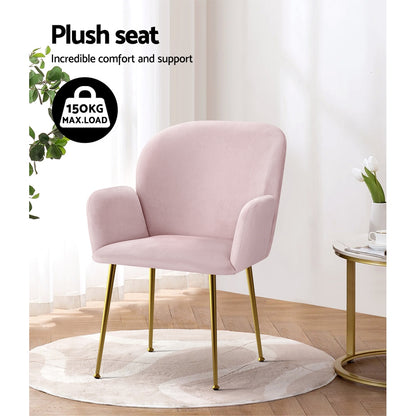 Dining Chairs Set of 2 Velvet Armchair Pink