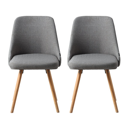 Dining Chairs Set of 2 Fabric Wooden Grey