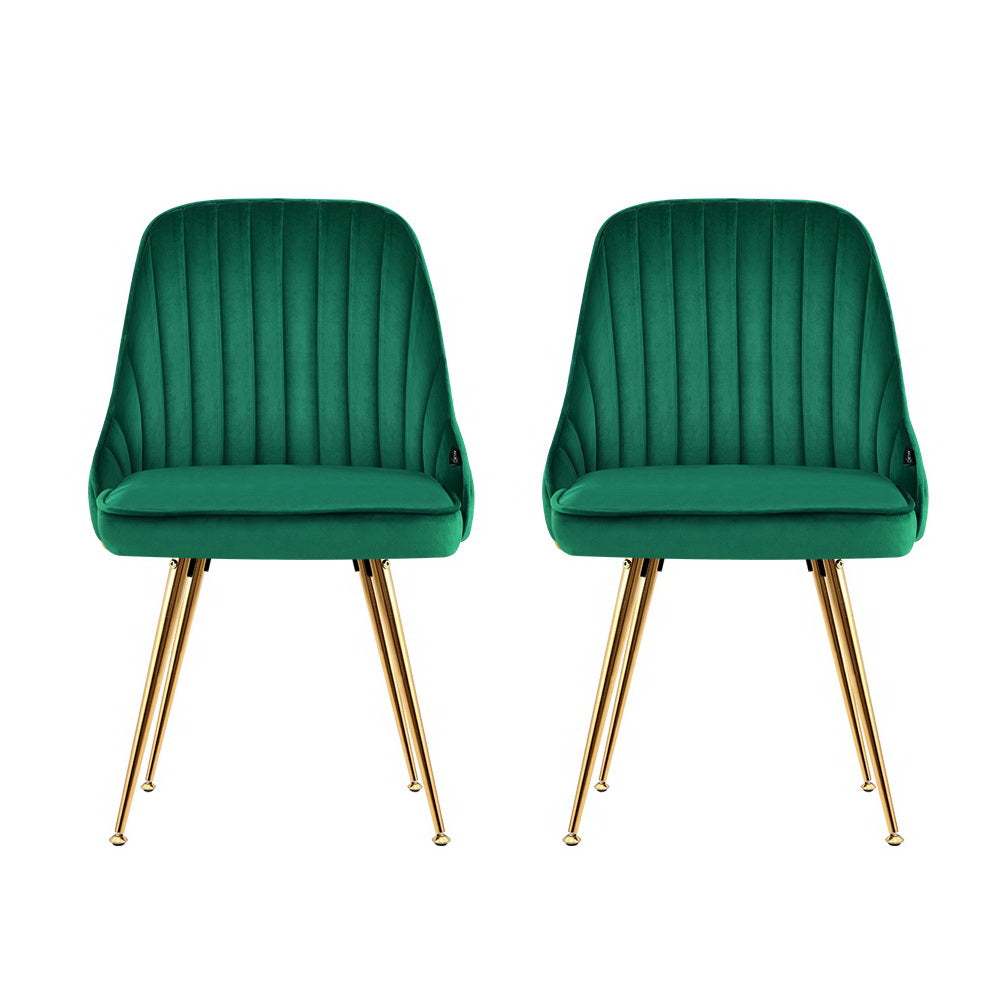 Dining Chairs Set of 2 Velvet Channel Tufted Green