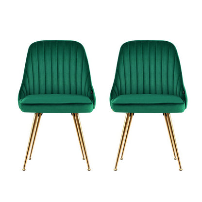 Dining Chairs Set of 2 Velvet Channel Tufted Green