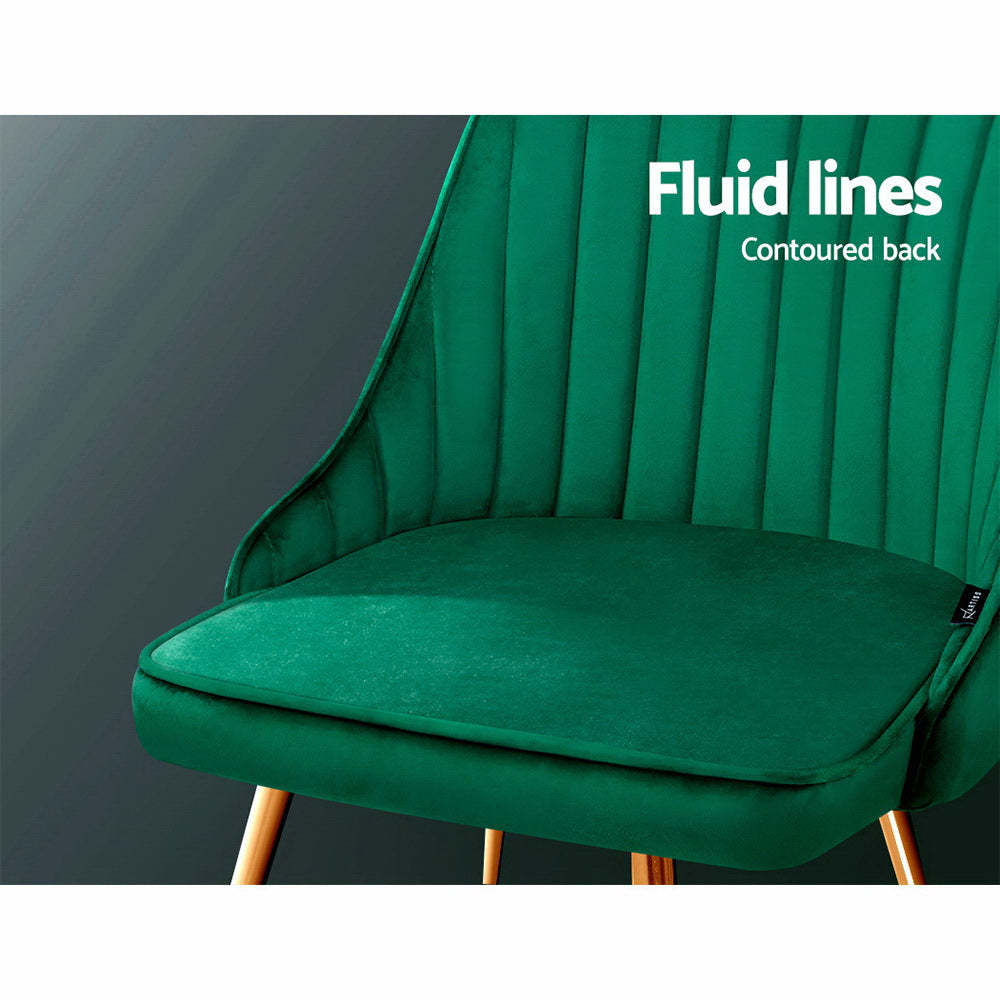 Dining Chairs Set of 2 Velvet Channel Tufted Green