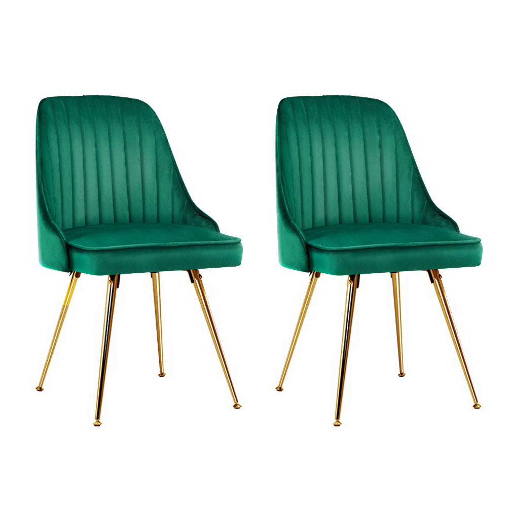 Dining Chairs Set of 2 Velvet Channel Tufted Green