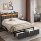 Queen Bed Frame with 2 Storage Drawers and LED Lights Headboard, Upholstered Bed Frame with Charging Station, No Box Spring Needed, Easy Assembly - Grey