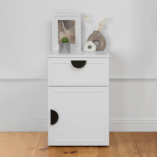 PORTO BEDSIDE TABLE - WHITE - HAMPTONS - HALF MOON BLACK