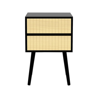 Sarantino Ivan Bedside Table Night Stand - Black/natural