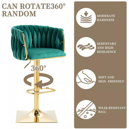 SERENITà Modern Velvet Breakfast Bar Stools Swivel Barstools Adjustable Counter Stools with Backrest Set of 2 Emarald Green