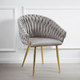 SERENITà Grey Modern Velvet Dining Chairs, Upholstered Living Room Chair with Woven Back and Golden Metal Legs, Mid-Century Accent Set of 2(Grey)