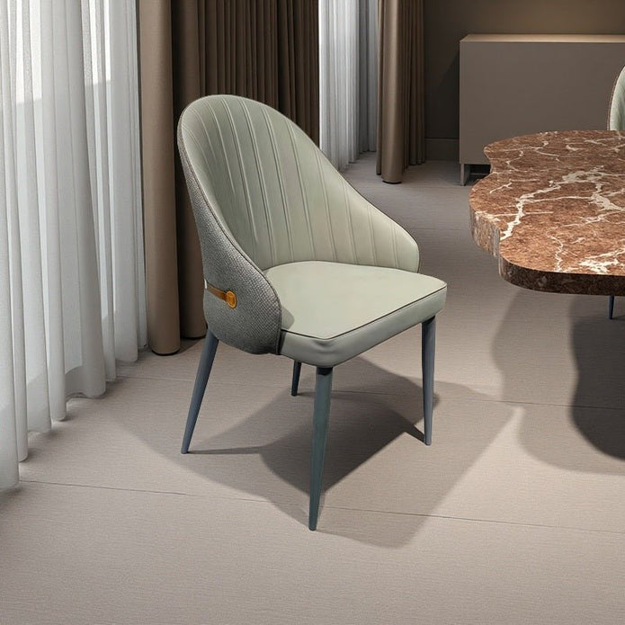 VELLUTO Dining Chairs Set Armchairs Mid Century Modern Kitchen Dining Room Chairs Faux Leather Accent Chairs Metal Vanity Lounge Chair with Back for Living Room Bedrooms  Set of 2 (Grey)