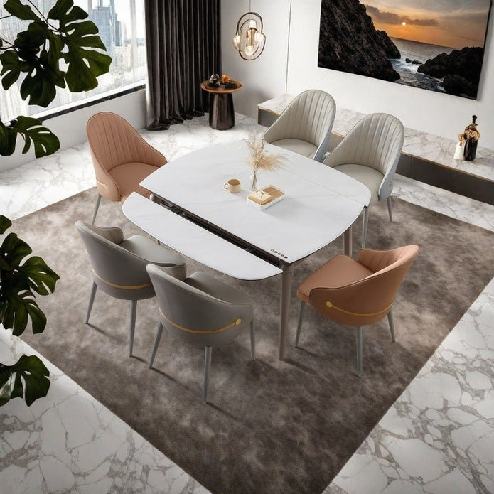 VELLUTO Dining Chairs Set Armchairs Mid Century Modern Kitchen Dining Room Chairs Faux Leather Accent Chairs Metal Vanity Lounge Chair with Back for Living Room Bedrooms  Set of 2 (Grey)