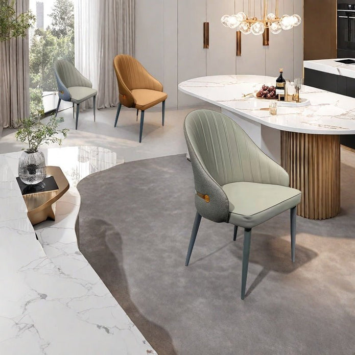 VELLUTO Dining Chairs Set Armchairs Mid Century Modern Kitchen Dining Room Chairs Faux Leather Accent Chairs Metal Vanity Lounge Chair with Back for Living Room Bedrooms  Set of 2 (Grey)