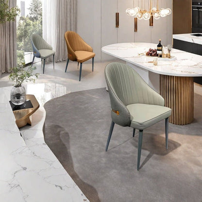 VELLUTO Dining Chairs Set Armchairs Mid Century Modern Kitchen Dining Room Chairs Faux Leather Accent Chairs Metal Vanity Lounge Chair with Back for Living Room Bedrooms  Set of 2 (Grey)