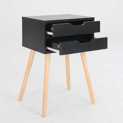 Bedside Table 2 Drawer Wood Leg Storage Cabinet Nightstand SUZY BLACK