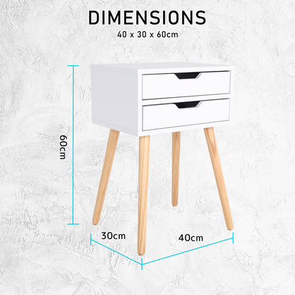 Bedside Table 2 Drawer Wood Leg Storage Cabinet Nightstand SUZY WHITE