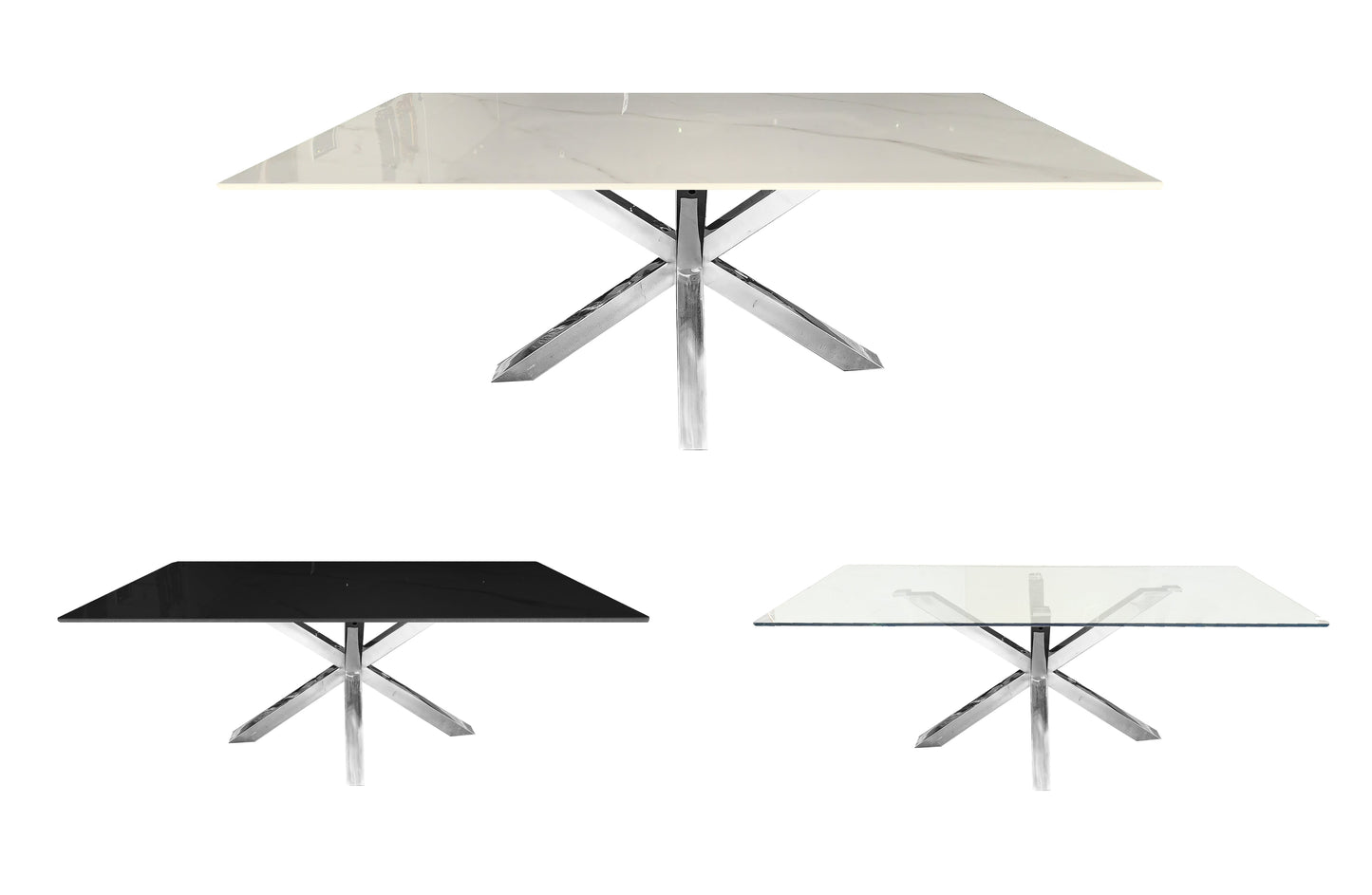 Miles Silver With White Marble Dining Table - 90cm x 180cm