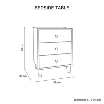 Bedside Table MDF 3 Drawers Side Table Night Stand Storage in Brown Colour