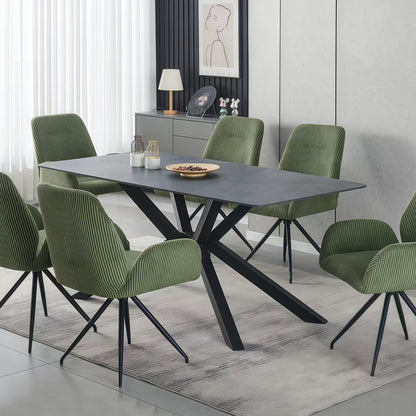 Dining Table Rectangular Shape Green Sintered Stone Top Powder Coated Iron Legs