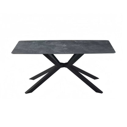 Dining Table Rectangular Shape Green Sintered Stone Top Powder Coated Iron Legs
