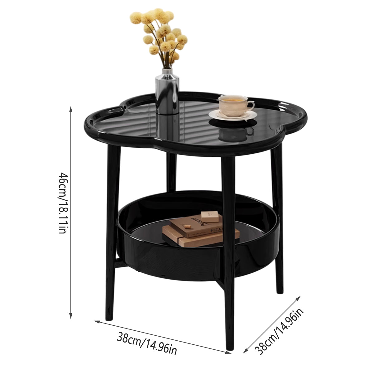 Trendy Black Round Coffee Side Table Modern Minimalist End Table for Living Room