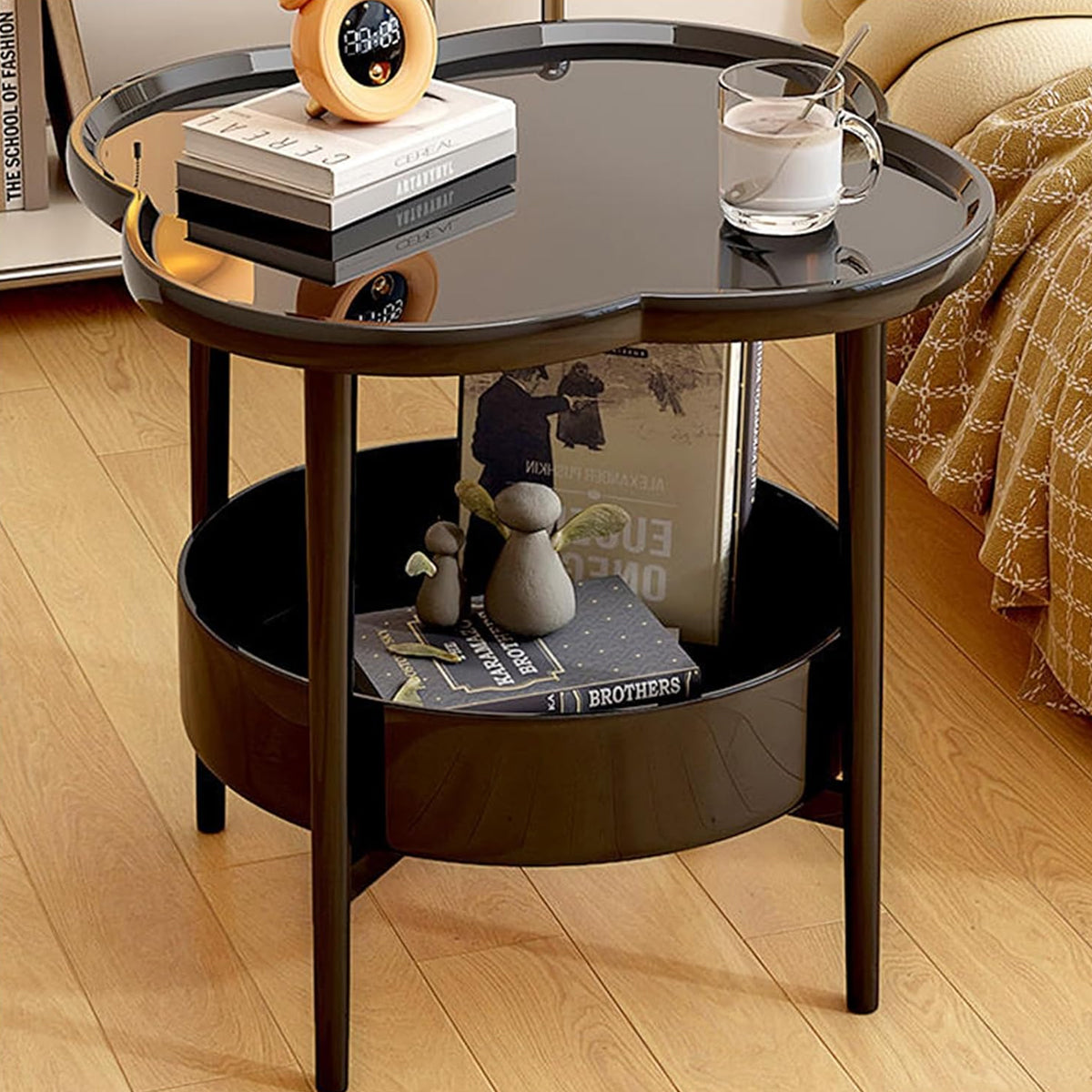 Trendy Black Round Coffee Side Table Modern Minimalist End Table for Living Room