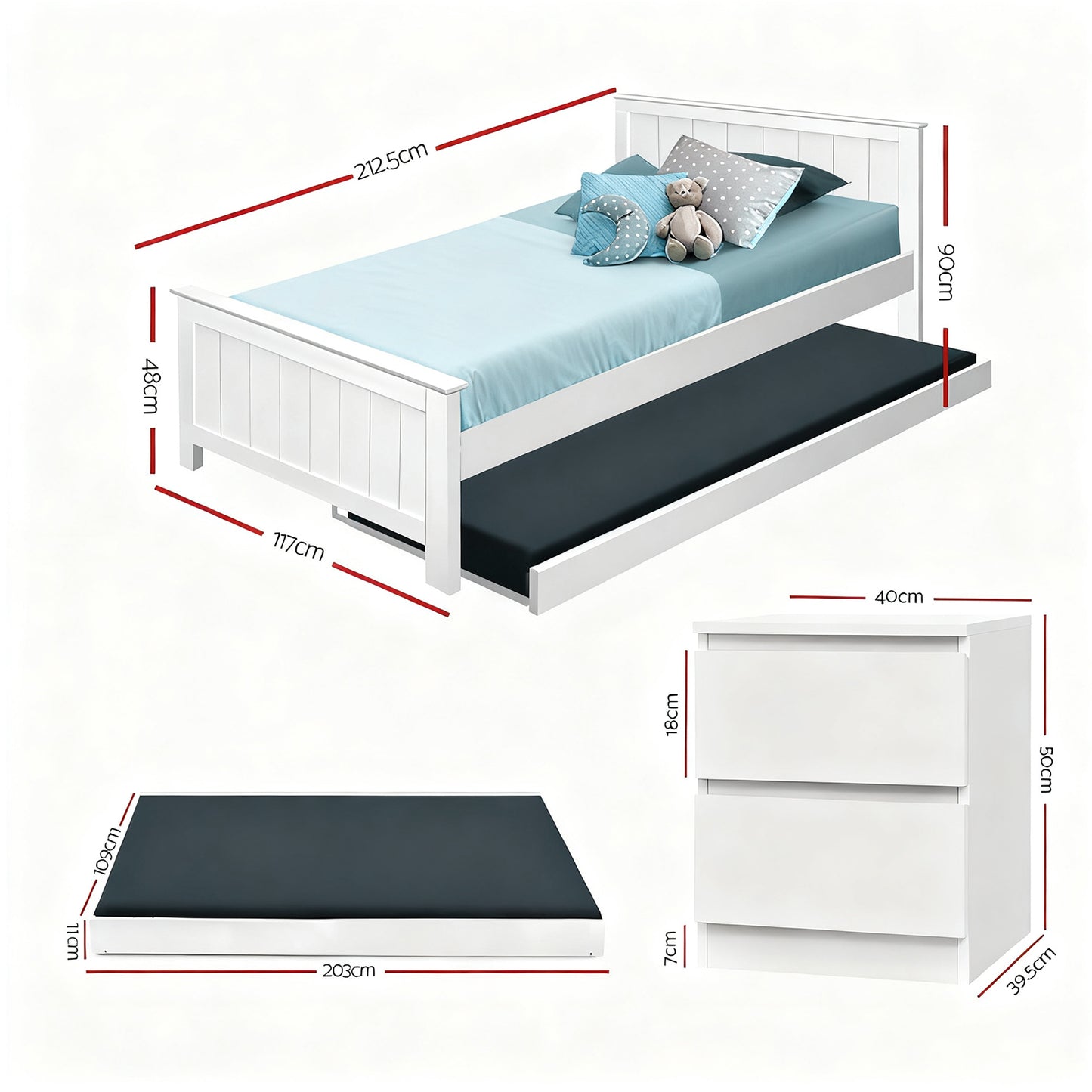 King Single Bed Frame and Bedside Table