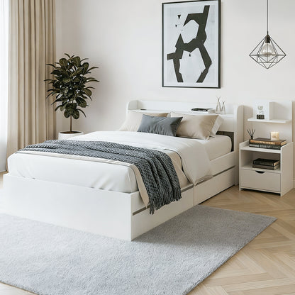 Single Bed Frame with Charging Ports and Bedside Table