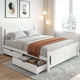 Bed Frame Queen Size Wooden Platform with 2 Storage Drawers White RIO
