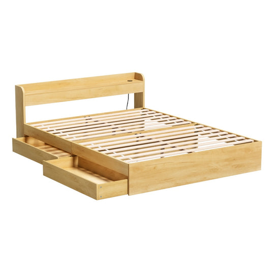Bed Frame Queen Size with Charging Ports and 2 Drawers AURA