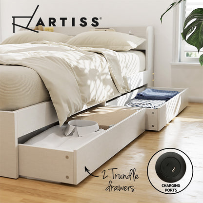 Bed Frame Single Size with Charging Ports and 2 Drawers AURA